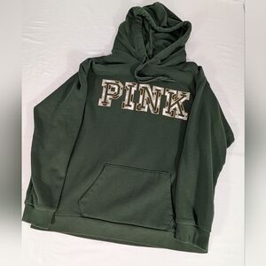 Victoria's Secret PINK Pullover Hoodie with Gold Trimmed Logo Green Size Large